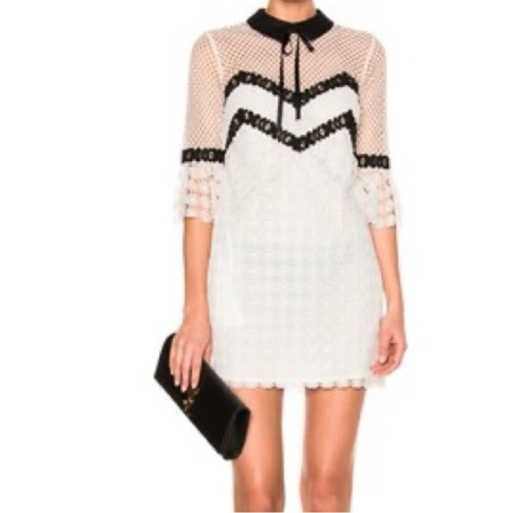 Self-Portrait Women's Lace 3/4 Sleeve White And Black  Dress US 8-NWT